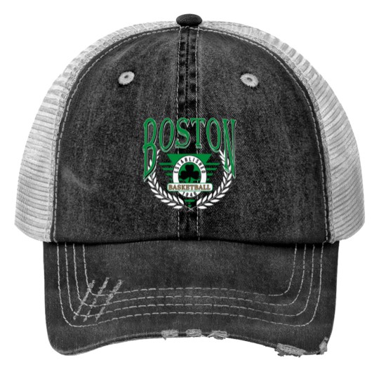 Discover Vintage Boston Basketball Print Trucker Hats, Boston Basketball Print Trucker Hats