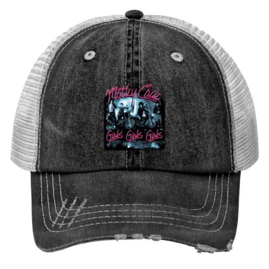 Discover Motley Crue Girls Girls Girls Print Trucker Hat - Black Design