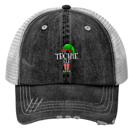 Discover The Techie Elf Family Matching Group Christmas Gift Funny Print Trucker Hats