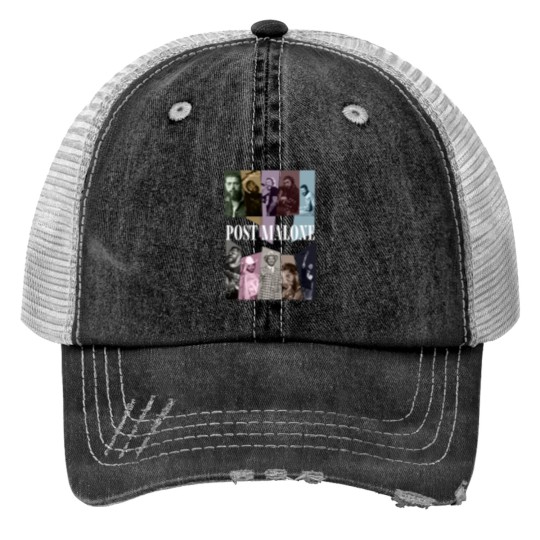 Discover Post Malone Best Albums Print Trucker Hats, Post Malone Rap Music Merch Print Trucker Hats
