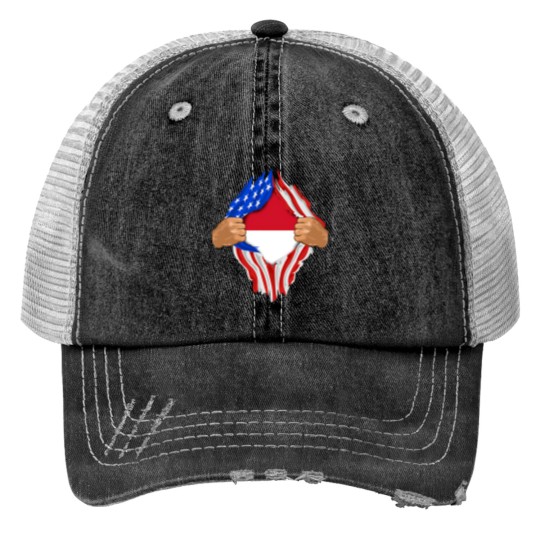 Discover Indonesian Blood Inside Me Indonesia Flag Gift Print Trucker Hats
