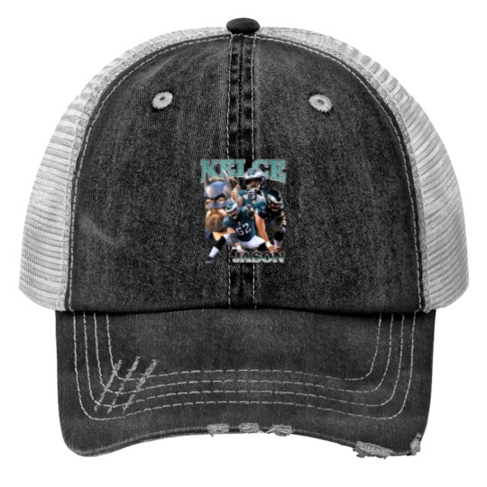Discover Vintage 90s Graphic Style Jason Kelce Print Trucker Hats, Jason Kelce Print Trucker Hats