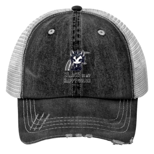 Discover black is my happy color goth girl emo gothic unicorn Print Trucker Hats