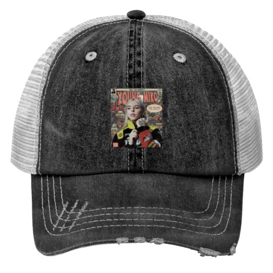 Discover Young Miko Comic Print Trucker Hats, 90S Vintage Merch Book Art Id Album Trap Kitty World Tour 2023