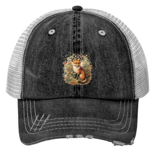 Discover Fox Botanical Vintage Print Trucker Hat