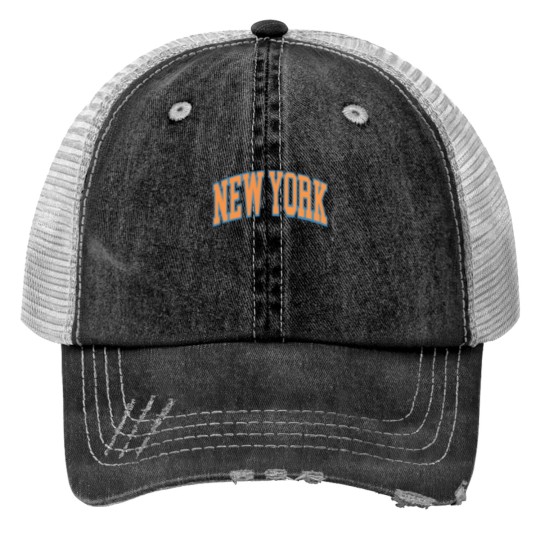Discover Vintage New York Basketball Cropped Print Trucker Hats Knicks Print Trucker Hats