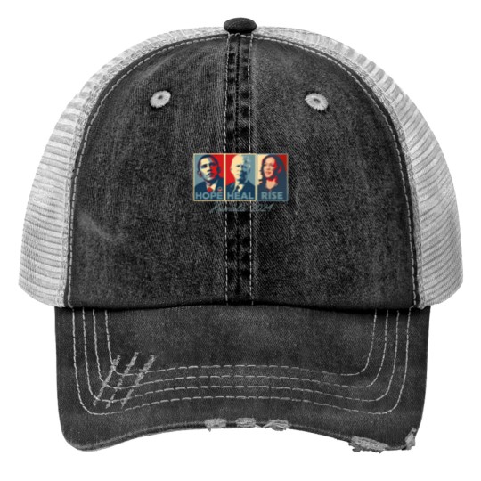 Discover Hope Heal RISE, Kamala Harris 2024 Print Trucker Hats, Support for First Woman American President