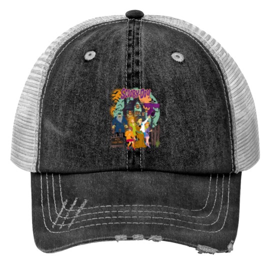 Discover Vintage Spooky Scooby-Doo Print Trucker Hats: Haunted House