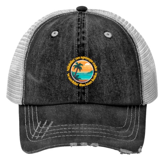 Discover Nibblin' on sponge cake sunset beach Print Trucker Hats