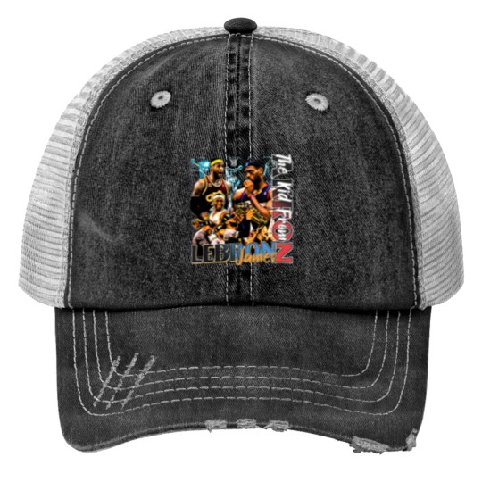 Discover Vintage Lebron James 90s Basketball Bootleg Style Print Trucker Hats, Lebron James Print Trucker Hats