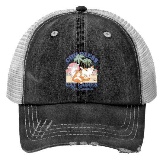 Discover Childless Cat Ladies For Kamala Print Trucker Hats, Childless Cat Lady Print Trucker Hats