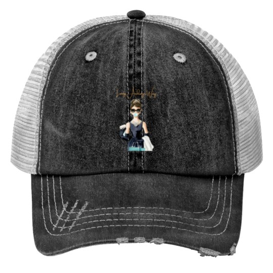 Discover Breakfast at Tiffany's Print Trucker Hats
