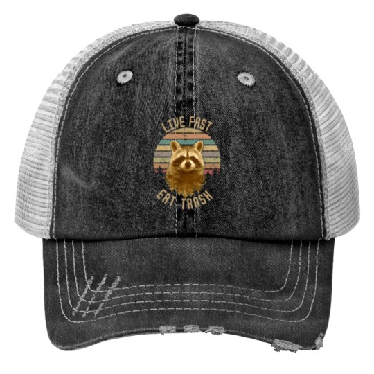 Discover Live Fast Eat Trash Print Trucker Hats