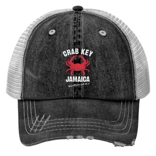 Discover Crab Key Jamaica Print Trucker Hats