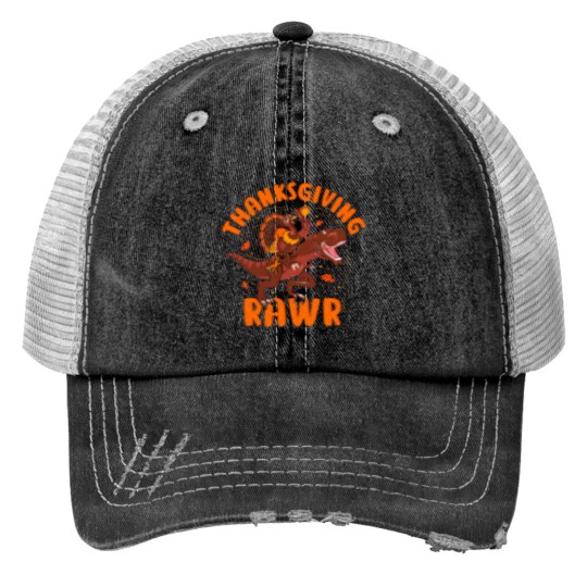 Discover Thanksgiving Thanksgiving Rawr Print Trucker Hats