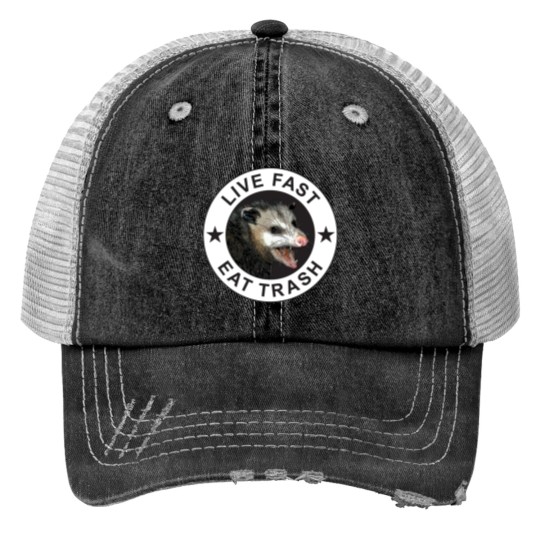 Discover Live Fast Eat Trash Print Trucker Hats