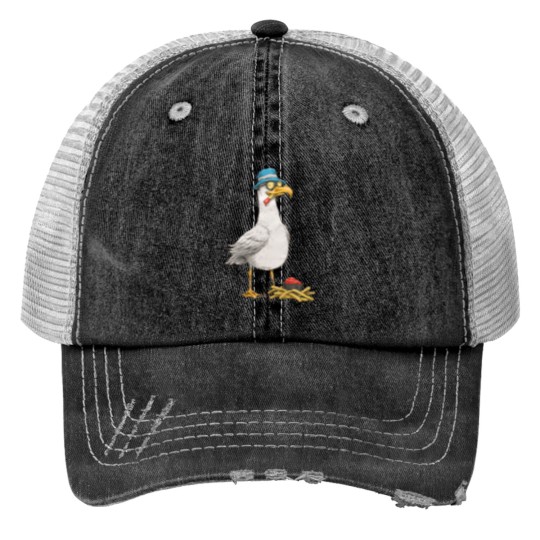 Discover Seagull with fries Print Trucker Hats
