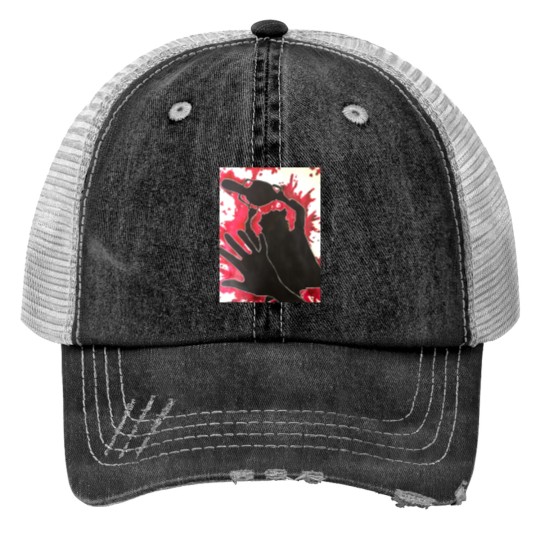 Discover Leather Face Print Trucker Hats
