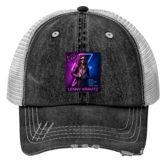Discover Lenny Kravitz Electric Blue Light Tour 2024 Signature Unisex Print Trucker Hats All Size