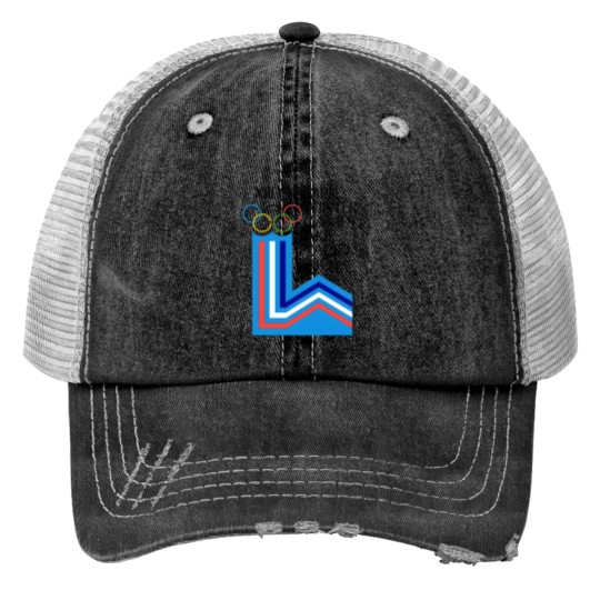 Discover Lake Placid 1980 Winter Olympics Men's Grey Print Trucker Hats Size S-5XL