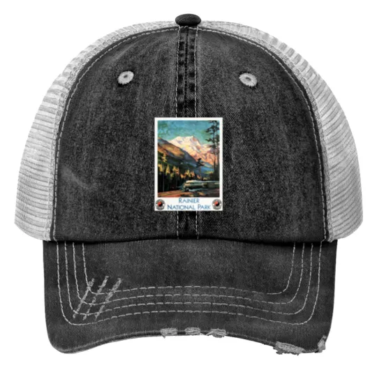 Discover Rainier National Park Old Railway Northern Pacific Print Trucker Hats