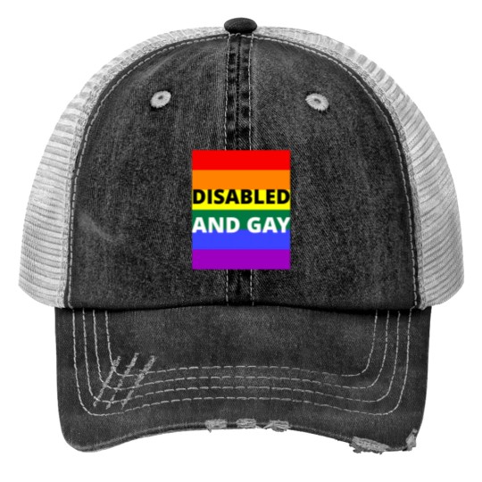 Discover Disabled  And Gay On Rainbow Background Print Trucker Hats