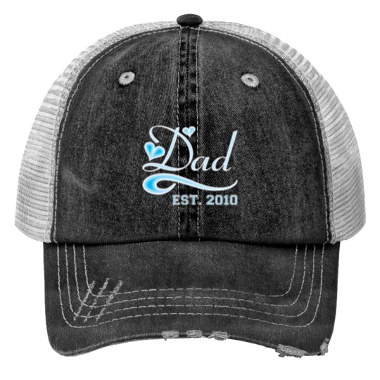 Discover Dad Established 2010 Happy Fathers Day Print Trucker Hats