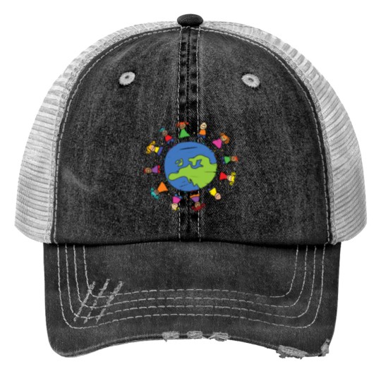 Discover Protect The Environment Earth Day With Children Print Trucker Hats