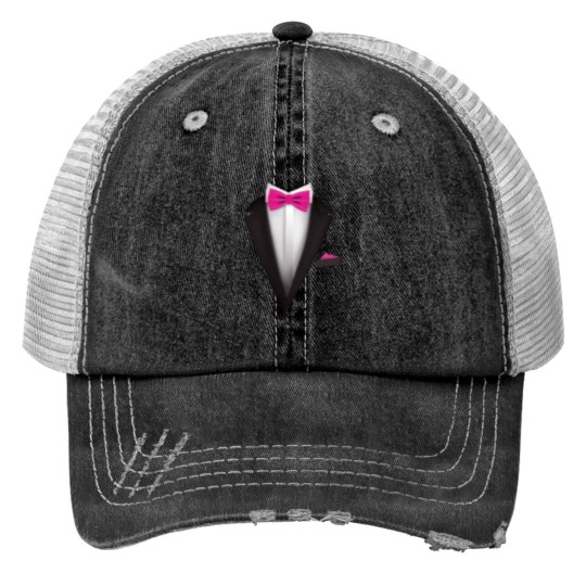 Discover Tuxedo  with Pink Bowtie For Weddings T- Print Trucker Hats