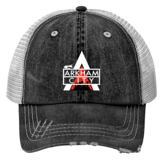 Discover Arkham City Logo White Print Trucker Hats