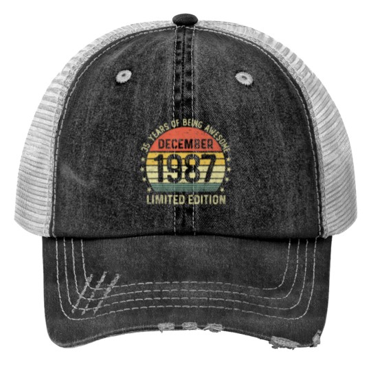 Discover 35 Years Of Being Awesome Funny 35Th Birthday Print Trucker Hats
