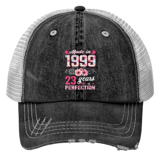 Discover Womens Made In 1999 Floral 23 Year Old 23Rd Birthd Print Trucker Hats