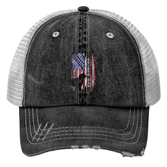 Discover Vintage USA Flag Proud Golden Retriever Dad Silhou Print Trucker Hats