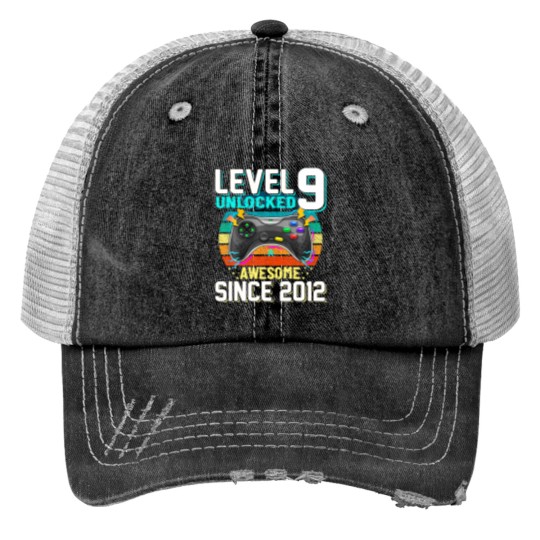 Discover Awesome 2012 Level 9 Unlocked Video Game 9 Years O Print Trucker Hats
