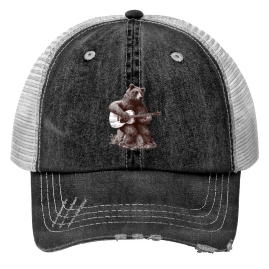 Discover Guitar Player GUITARIST Bear Funny Print Trucker Hats