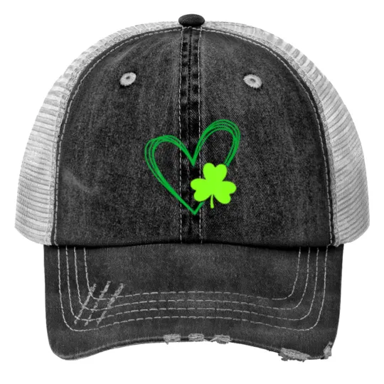 Discover Happy St Patrick's Day Irish Shamrock Heart Men Wo Print Trucker Hats