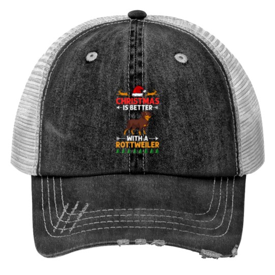 Discover Rottweiler Christmas Dog Puppies Xmas Training Print Trucker Hats
