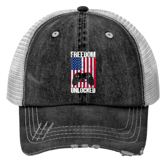 Discover Gamer 4Th Of July Freedom Unlocked Video Games Print Trucker Hats