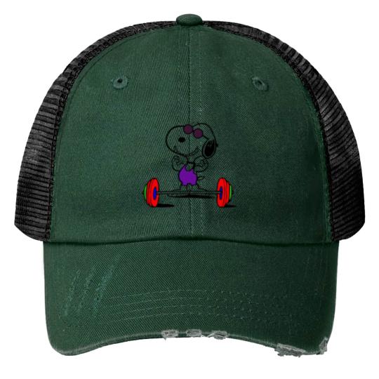 Discover Snoopy Weightlifting Print Trucker Hats