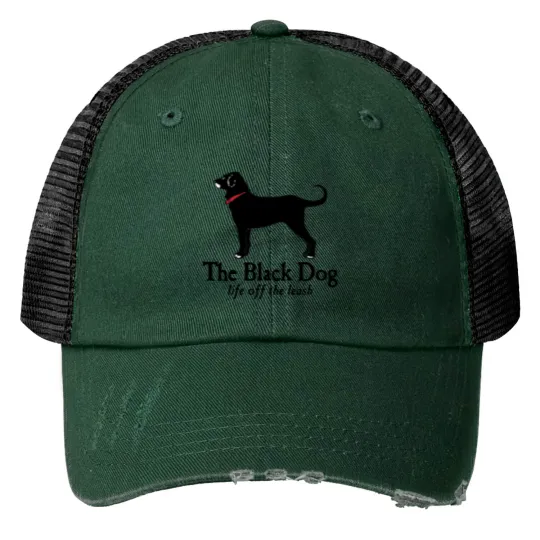 Discover The Black Dog Logo Life Off The Leash Print Trucker Hats