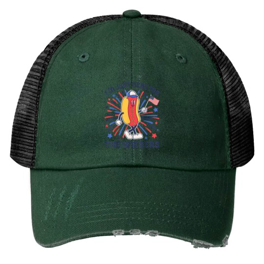 Discover I'm Just Here For The Wieners 4th of July Funny Hotdog Flag Print Trucker Hats