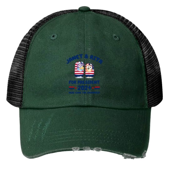 Discover Janet and Rita For President 2024 Election Print Trucker Hats, BlueyDad Lovers Print Trucker Hats