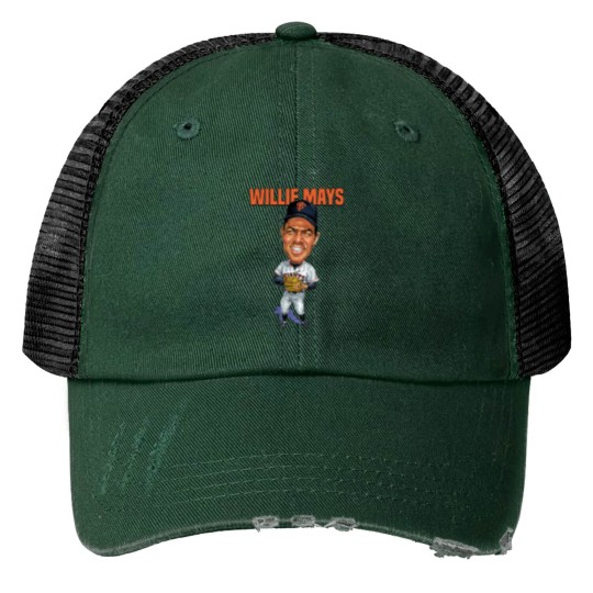 Discover Willie Mays Baseball Caricature Vintage Essential Print Trucker Hats