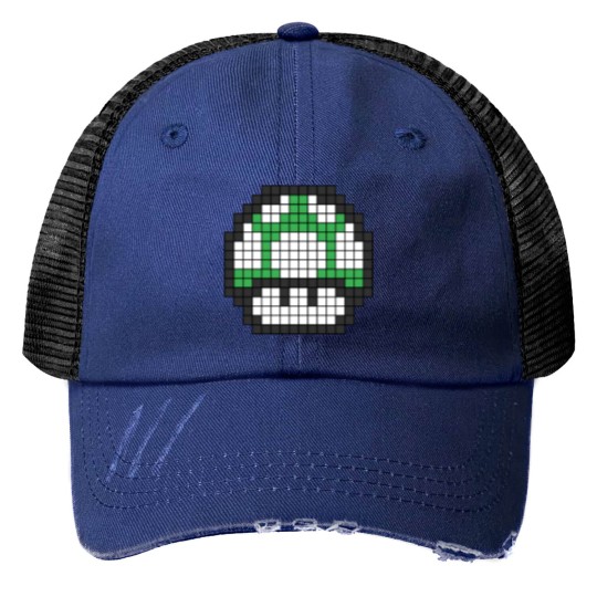 Discover 8Bit - Green Mushroom 1Up Print Trucker Hats