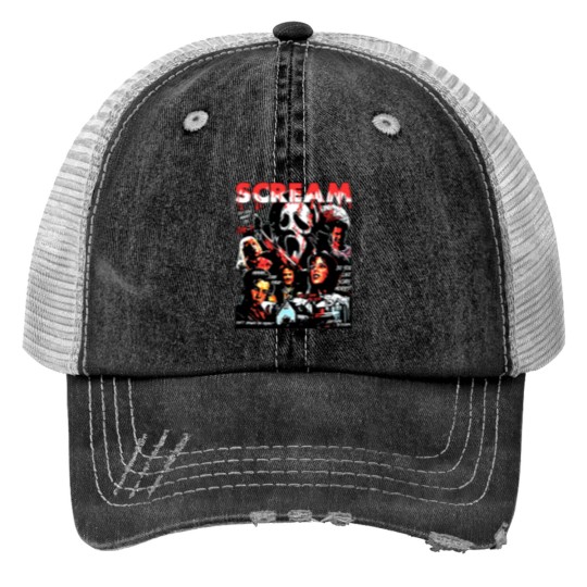 Discover Scream Vintage Halloween Print Trucker Hats, Horror Movie Print Trucker Hats, Scream Merch