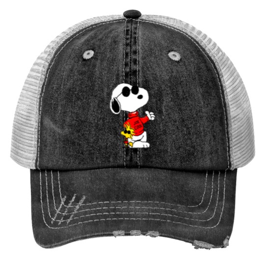 Discover Joe Cool in red clothes - Snoopy - Print Trucker Hat