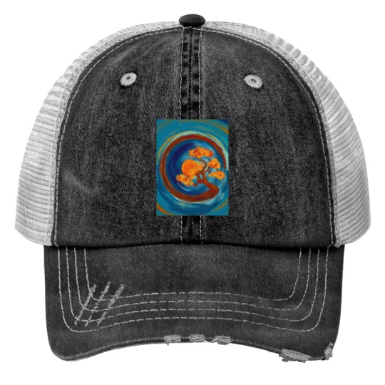 Discover Enso Zen circles and Bonsai Tree - impasto Print Trucker Hats