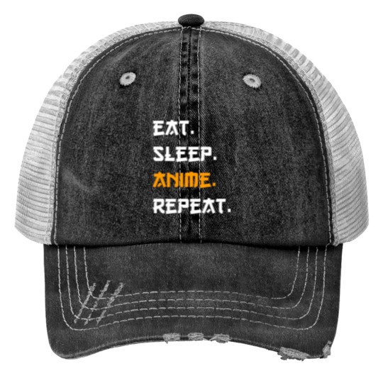 Discover Eat Sleep animes Repeat -2 Print Trucker Hats