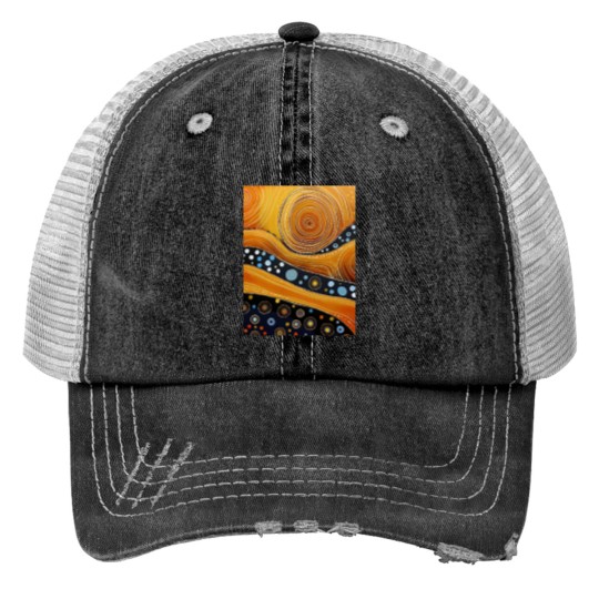 Discover Ancestral Connections I Contemporary Aboriginal Art that Conveys Spirituality and Connection to the Print Trucker Hats