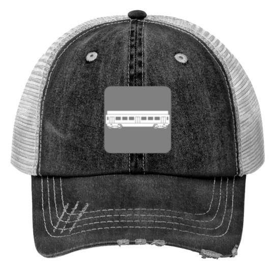 Discover Subway Car on darks Grey Square Print Trucker Hats